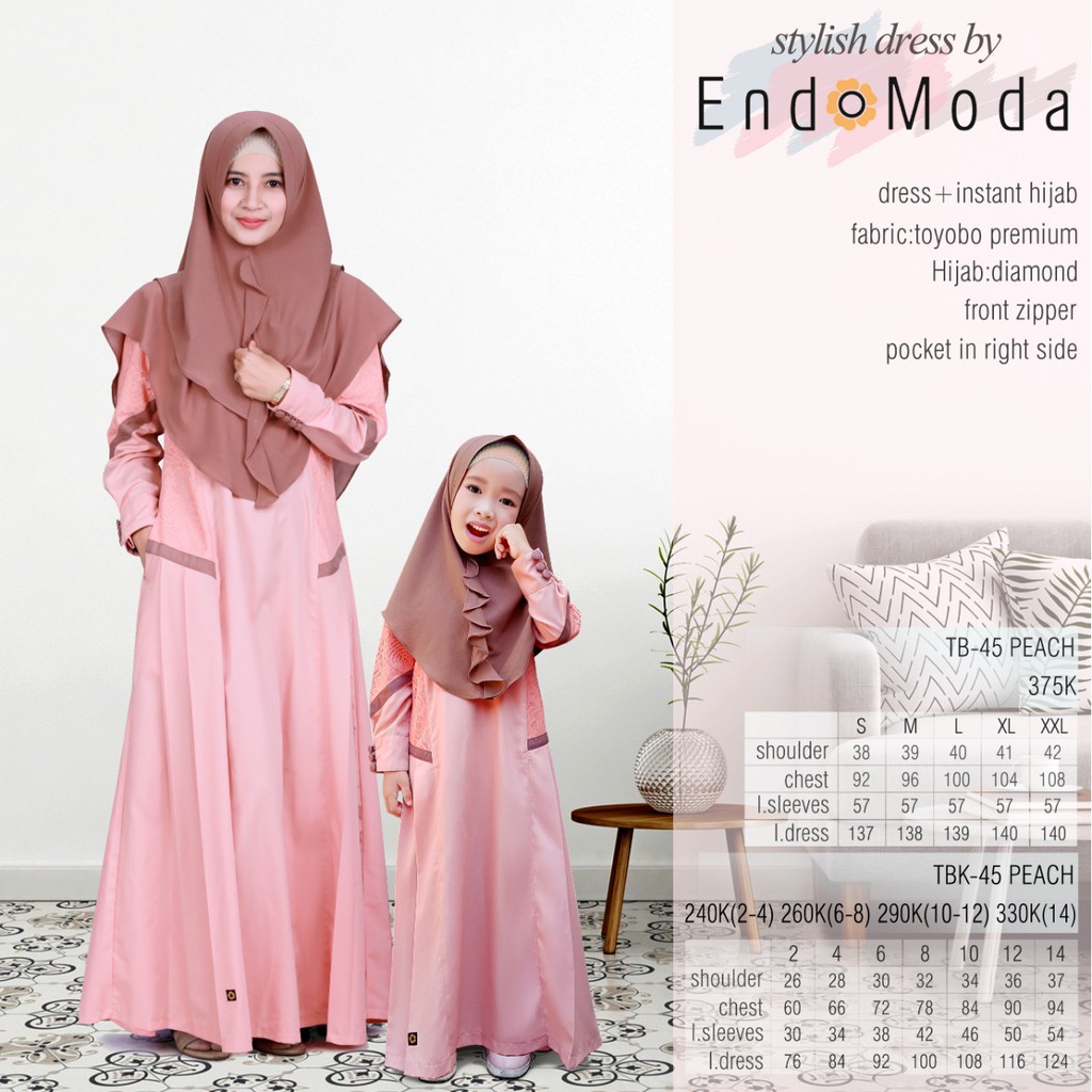 DRESS MUSLIM COUPLE IBU ANAK TB 45 ENDOMODA GAMIS SET HIJAB