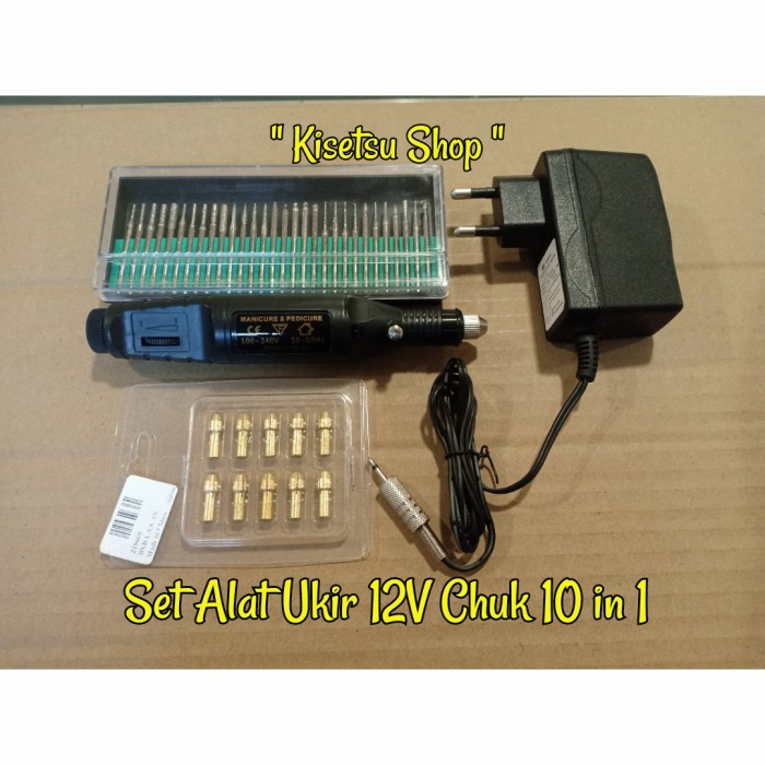 (BAYAR DI TEMPAT) SET BOR ALAT UKIR GRAFIR ARKILIK BATU CINCIN PIRING KERAMIK 12V - CHUCK 10 IN 1