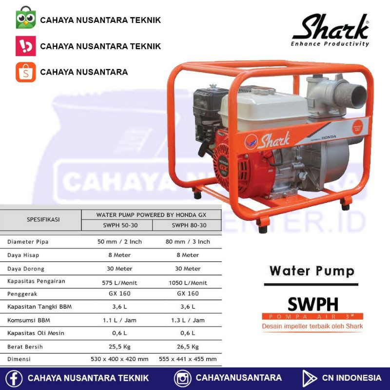 Mesin Pompa Air Alkon HONDA PREMIUM Sawah SPWP SHARK By Honda