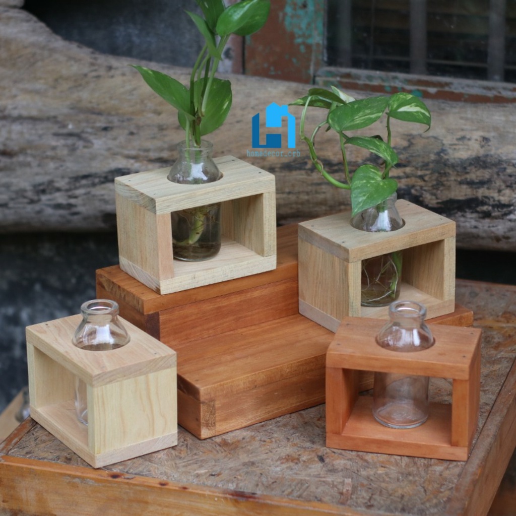 VAS BUNGA KAYU MINI / VAS BOTOL TANAMAN AIR / VAS BUNGA ESTETIK