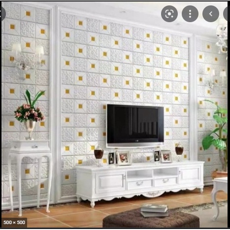 [BAYAR DITEMPAT] - TERLARIS! Wallpaper 3D Modern Wood Foam Batik BRICKFOAM BATIK PLAFON WALLPAPER MU-BTK003 GOLD