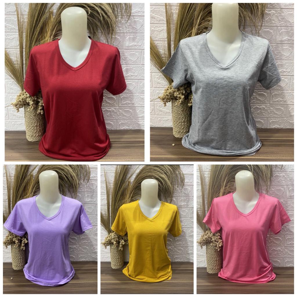 Kaos Wanita V neck Polos pendek L XL XXL Kaos Polos Pendek Wanita