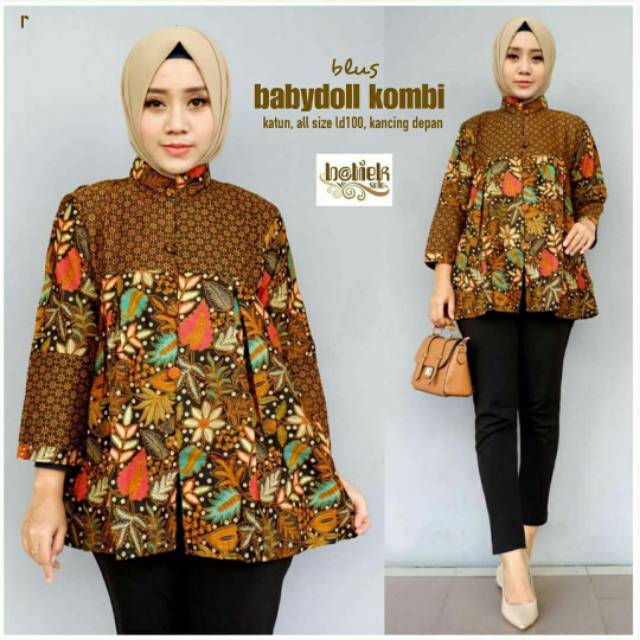 Atasan Batik/Blus Batik Babydoll Kombi/katun halus/Batik SMI