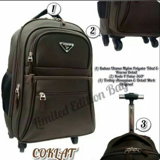 TAS RANSEL TROLLY ORIGINAL POLO MILANO RODA 4 PUTAR