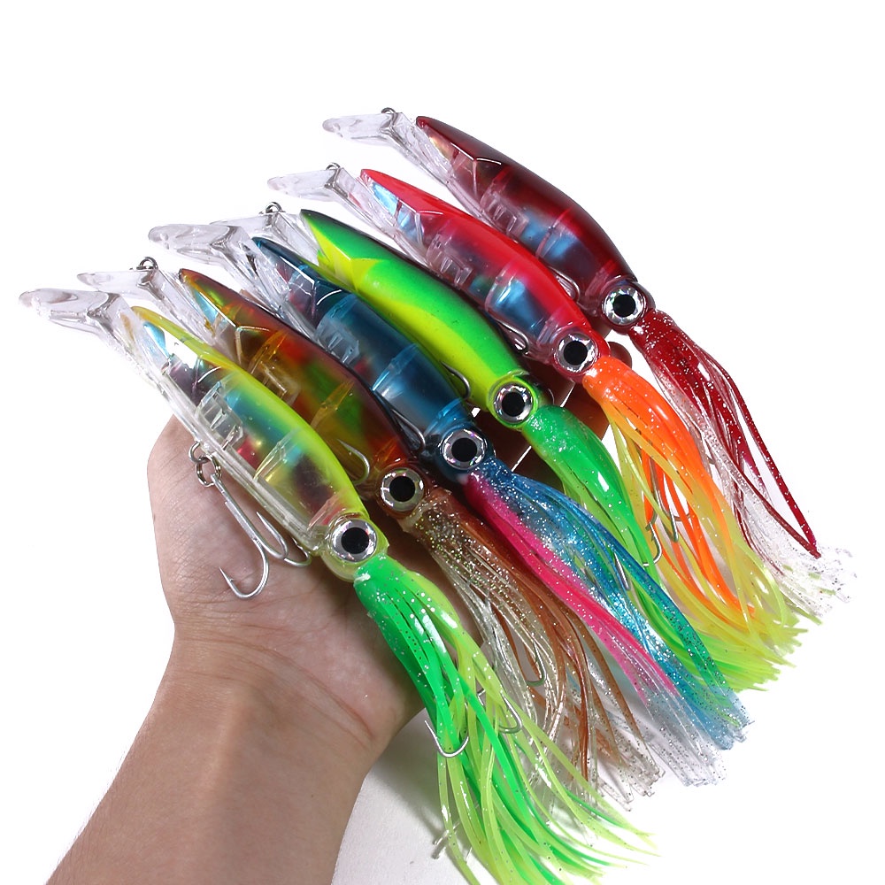 HENGJIA 6PCS Hard Fishing Lure Fish Bait 40g 6 Color Squid High Carbon Steel Hook Octopus Crank For Artificial Tuna Sea Allure Tool