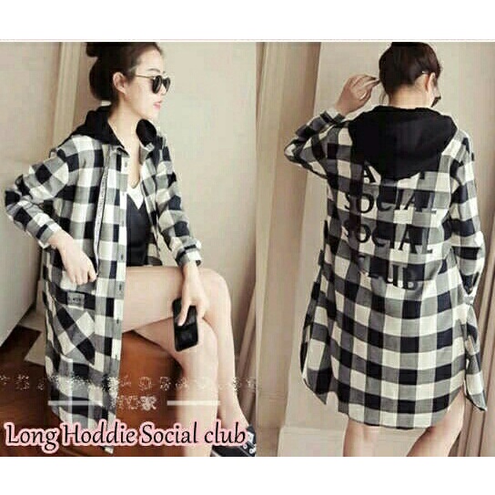 Long Hoodie Wanita Cakep / Kemeja Hoodie / Kemeja Kotak Hoodie Wanita ANTI SOCIAL CLUB COD