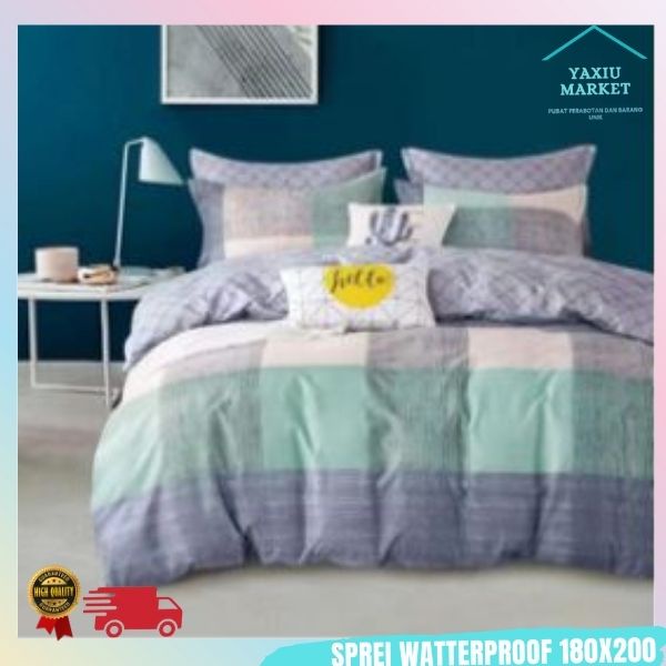 Sprei Waterproof / Sprei Protector bermotif / Sprei anti air ukuran 180x200CM SPREI WATERPROOF-GARIS