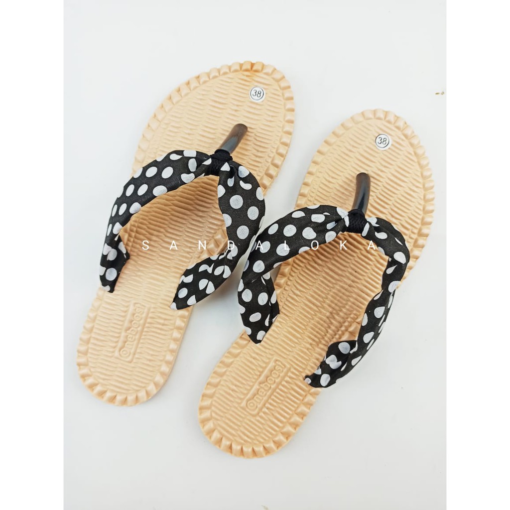 SANDAL PRESS POLKADOT ETNIK | SENDAL WANITA MOTIF SERAT COKLAT JEPIT POLKADOT