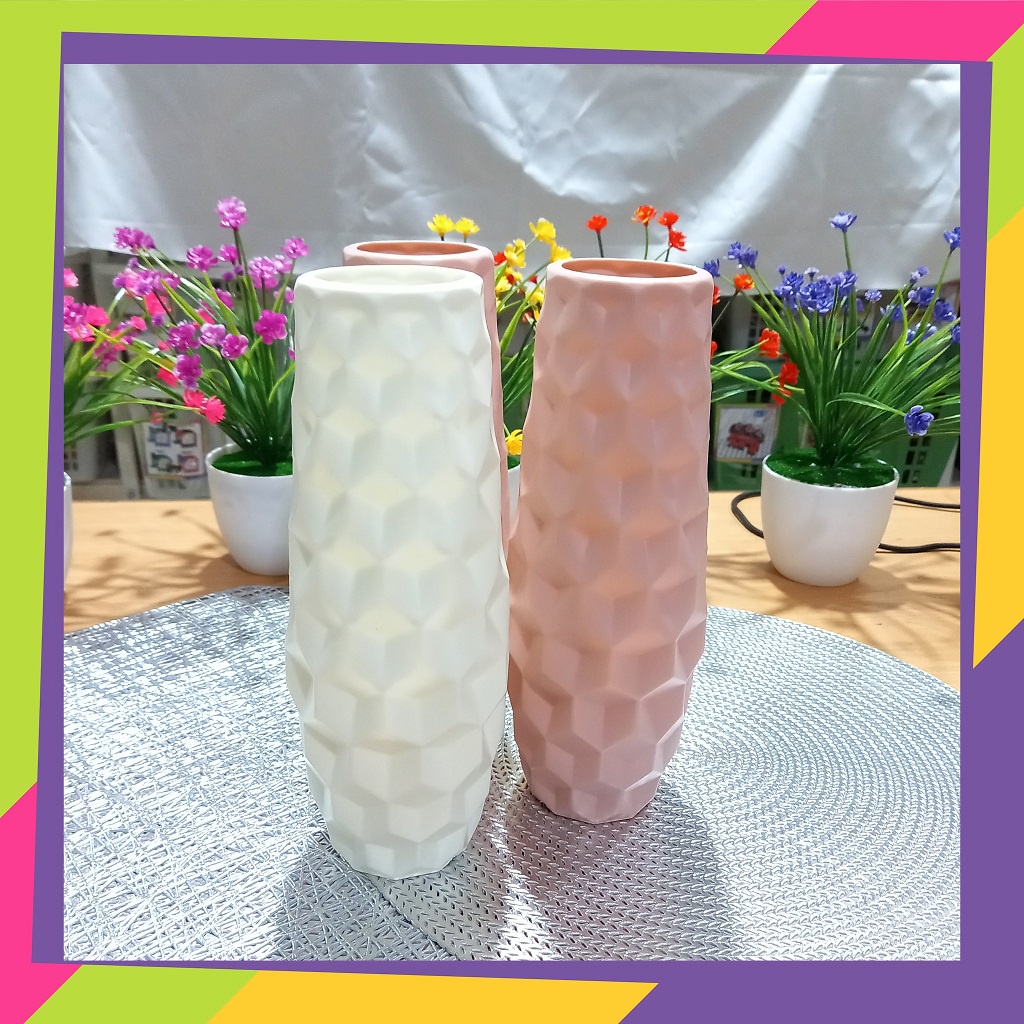 1601D2 / Vas bunga dekorasi bunga hias / Pot bunga plastik motif berlian gaya Nordic / Vas bunga tanaman Artificial