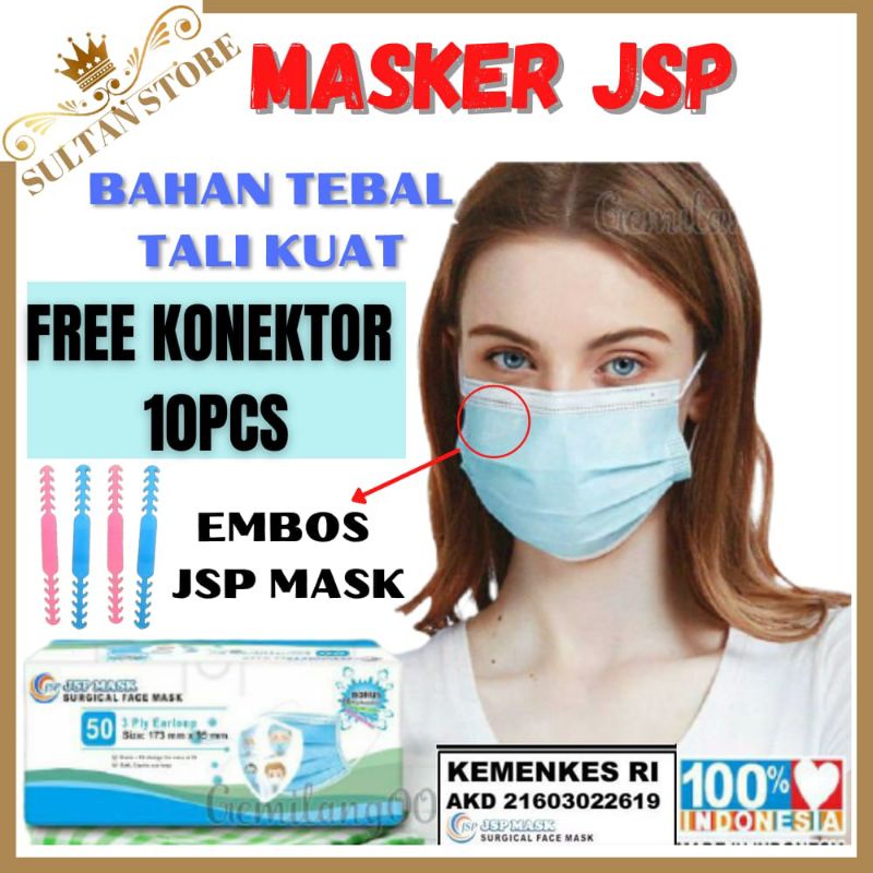 masker jsp mask isi 50 medis earloop cantol biru hijau abu hitam nonhijab 3 ply surgical mask