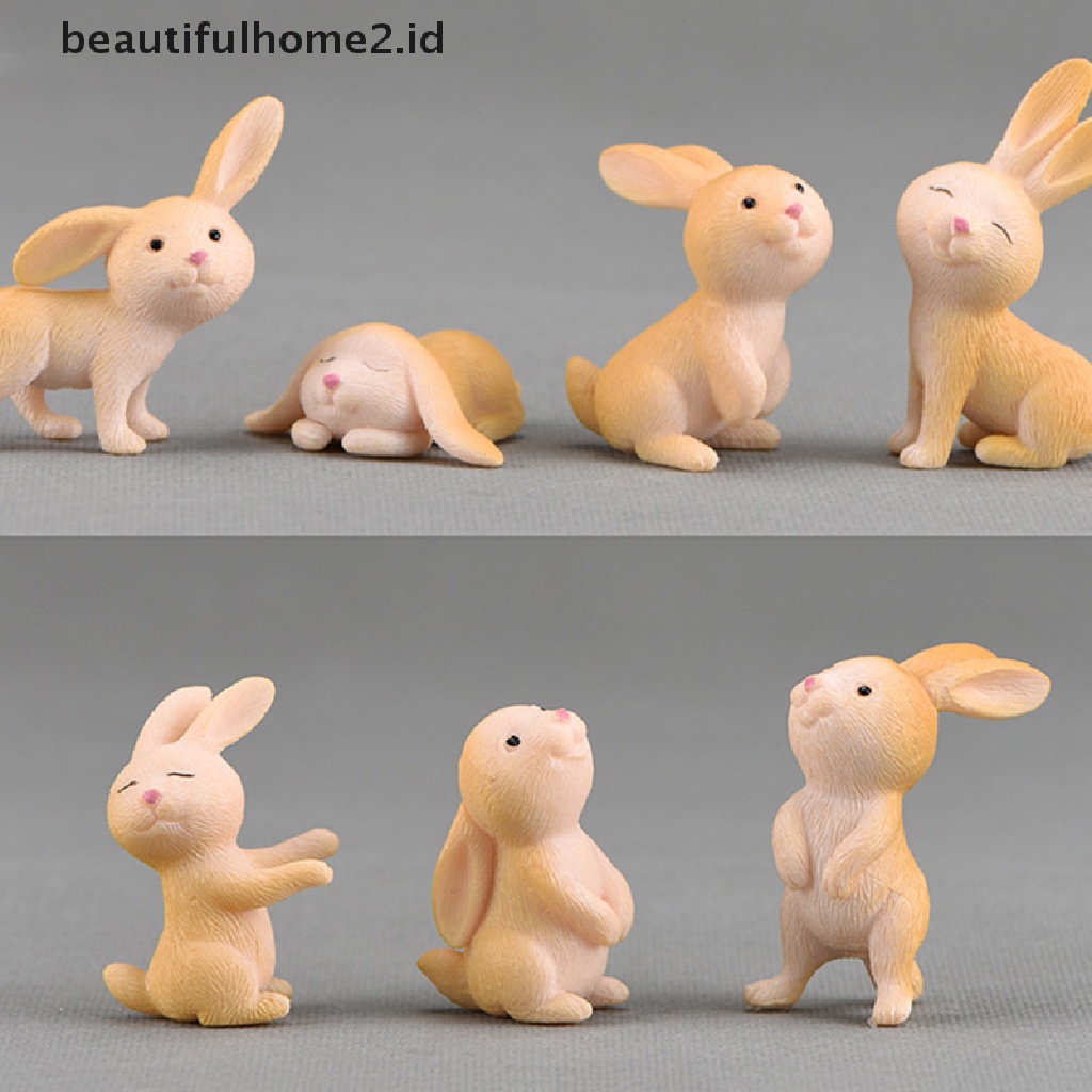 (Beautifulhome2.Id) 7pcs Miniatur Figur Kelinci Paskah Bahan Resin Untuk Dekorasi Taman Peri