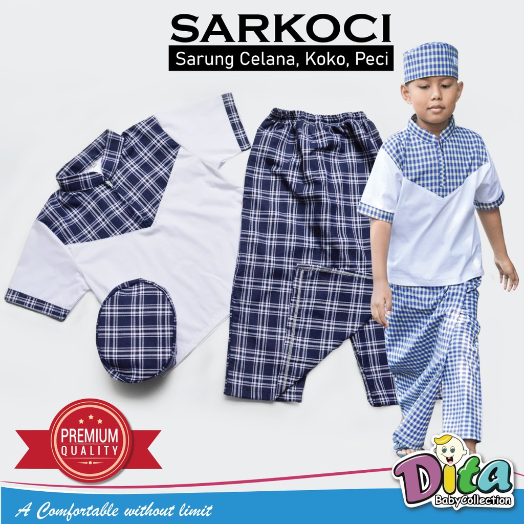 Sarung set koko Peci Dita Sarkoci Dita anak murah grosir sarung instan sarung celana