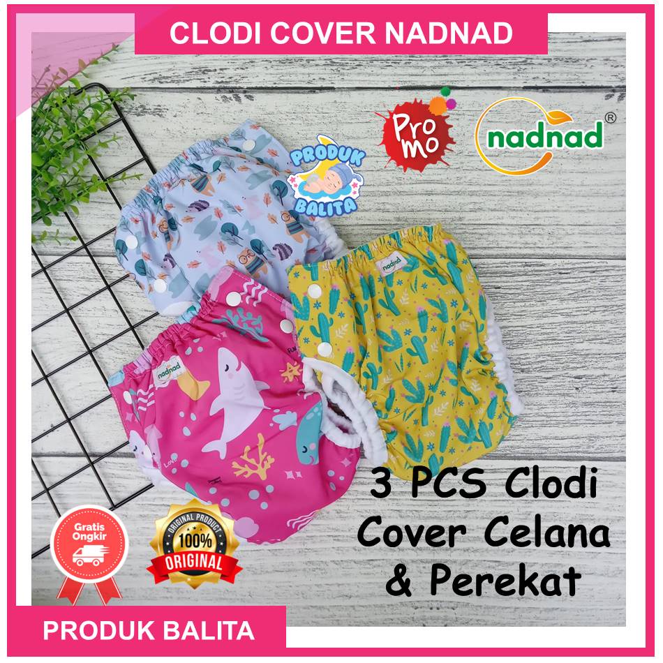 Paket Popok Clodi Bayi Cover Perekat Snab dan Celana NadNad Hemat 3 In 1 Murah New Desain  Motif Full Printing