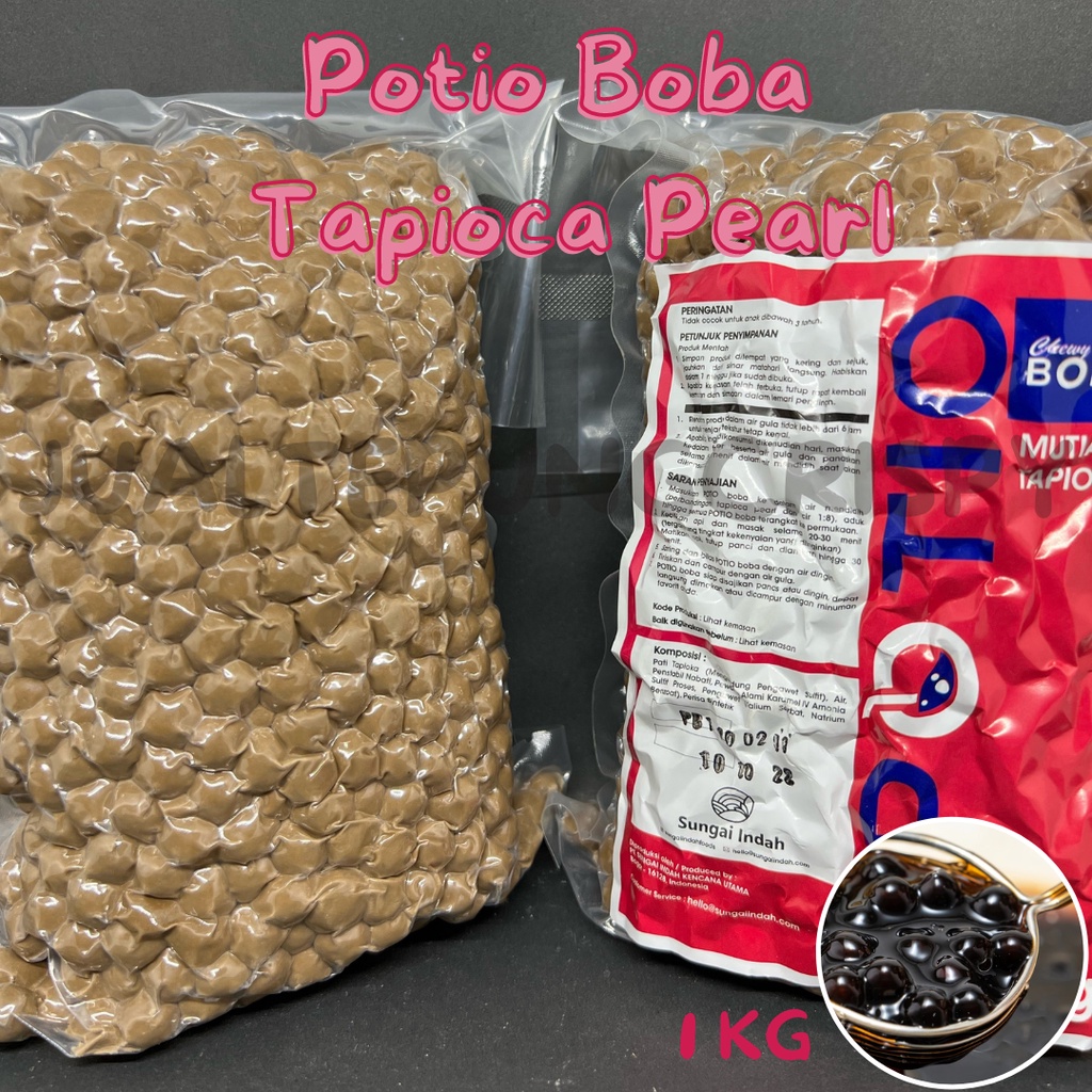 Potio Tapioca Pearl / Topping Boba / Boba  Brown Sugar Kemasan 1 Kg