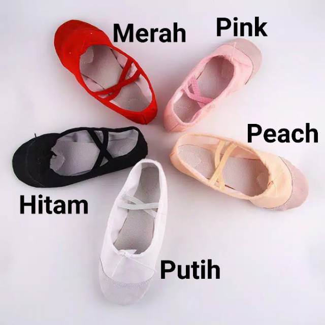 Sepatu Ballet Balet Kanvas Aksen Kulit Senam Gymnastic Pointe Split Sole Anak Dewasa