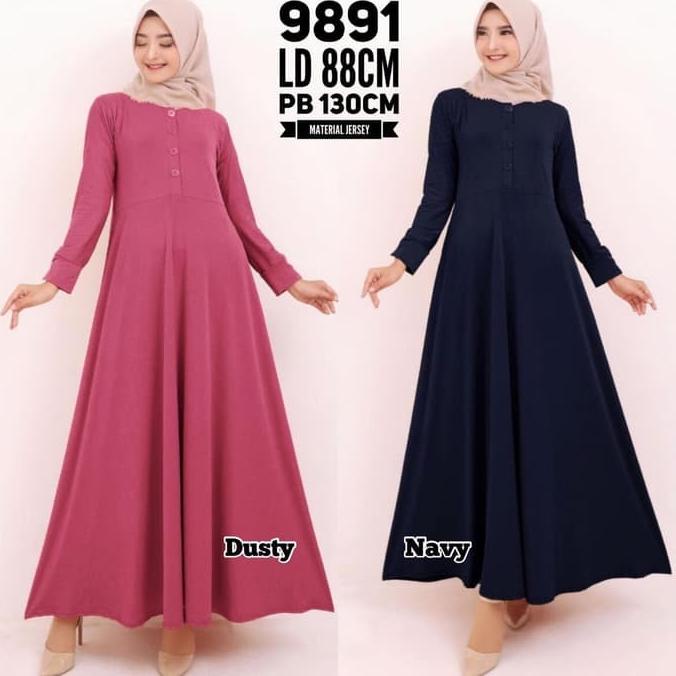 Hitjab Baju Gamis Syari Jersey Polos Kancing Modern
