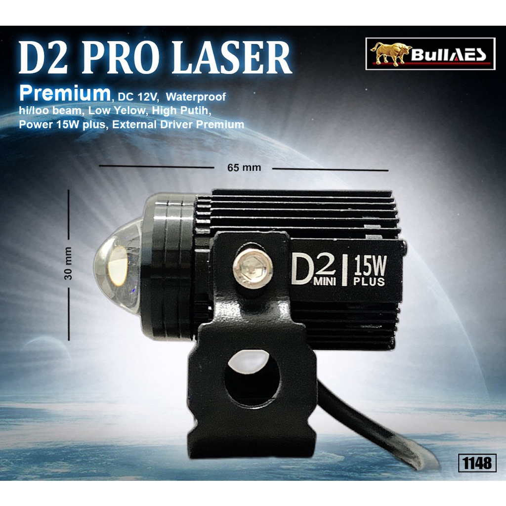 Lampu Tembak Laser D2 PLUS Hi Loo 15 Watt Laser Output merk BULLAES