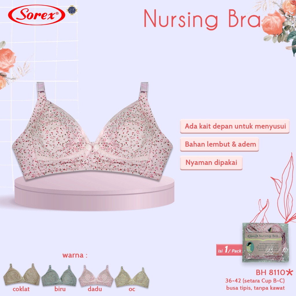 Bh Bra Sorex 8110 {Cup B} Nursing Bra | Bra Menyusui Tanpa Busa Motif | Basic |jyx