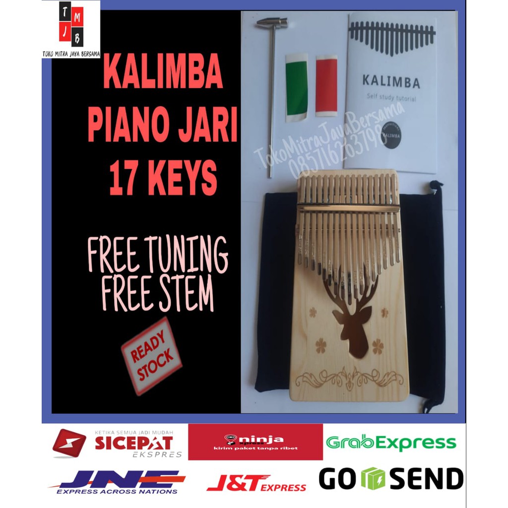 ALAT MUSIK PIANO JARI KALIMBA KAYU MAHOGANI THUMB 17 KEYS MOTIF RUSA DANDELION KUPU-KUPU