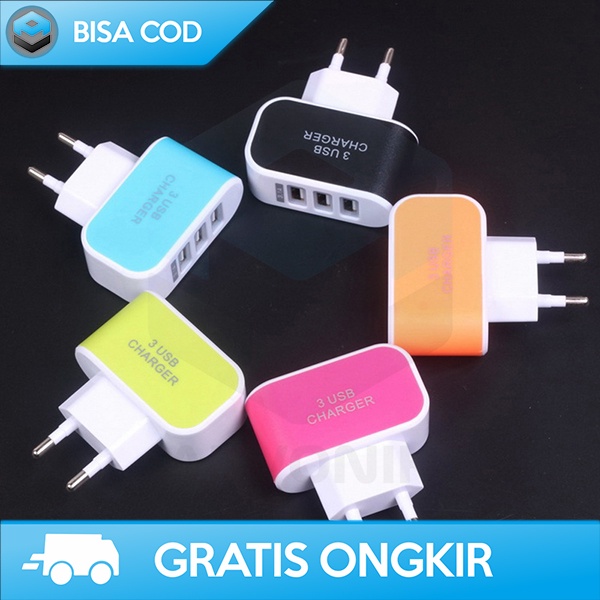 ADAPTER CHARGING 3 PORT USB BY EKA TRAVEL CHARGER COLOKAN EU LED 5V