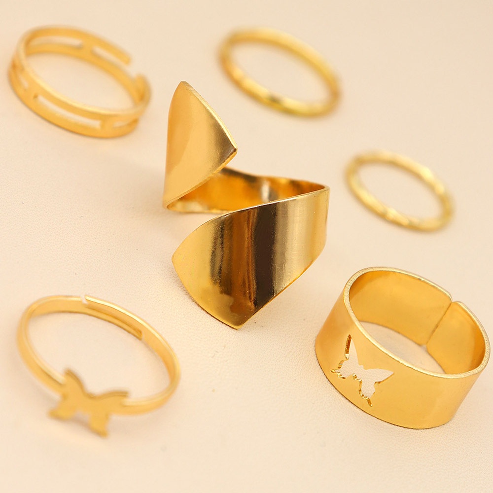 6pcs / Set Cincin Knuckle Model Terbuka Desain Kupu-Kupu Irregular Gaya Eropa Amerika