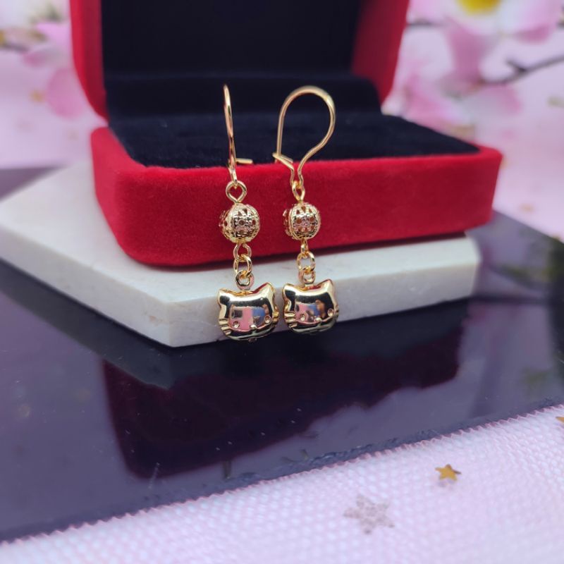 Anting hellokity panjang yaxiya lapis emas anti karat