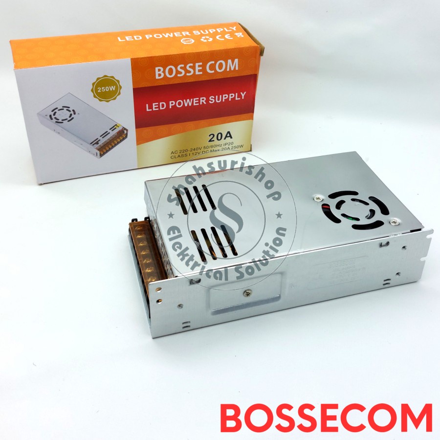 BOSSECOM LED POWER SUPPLY 12V 12 VOLT 20 AMPER 240 WATT ALUMUNIUM +FAN