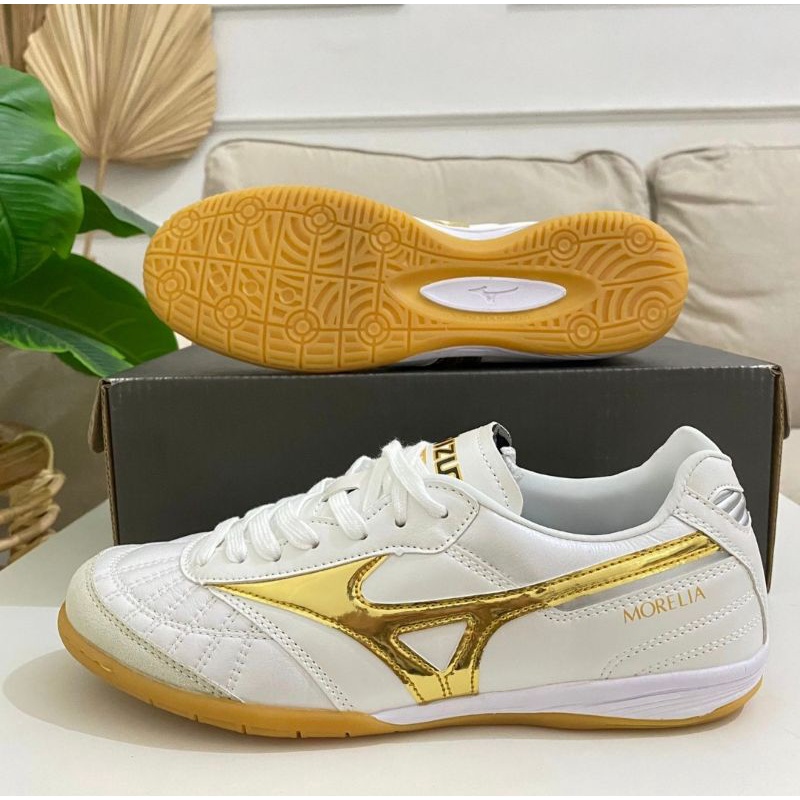 Sepatu Futsal Mizuno Neo Morelia Sala in White Gold IC