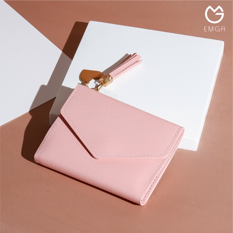 Emga Ava Wallet Dompet Wanita Lipat Mini Elegan Kulit Korea-Pink