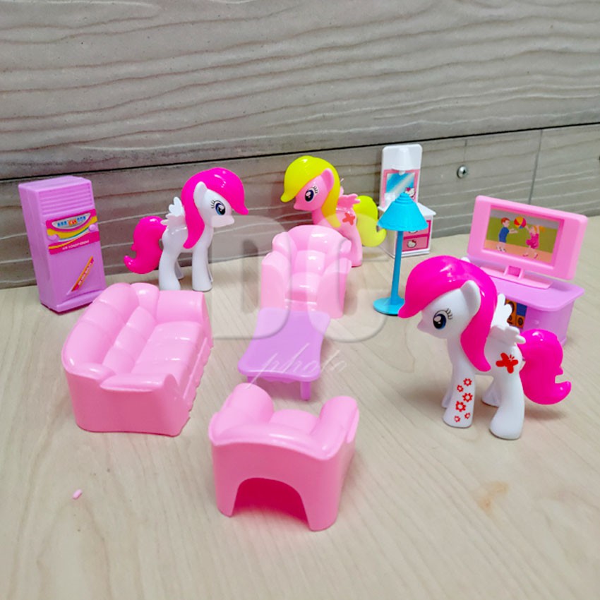 Let's Play Little Pony Sofa Mainan Perabot Rumah Boneka Rumah rumahan