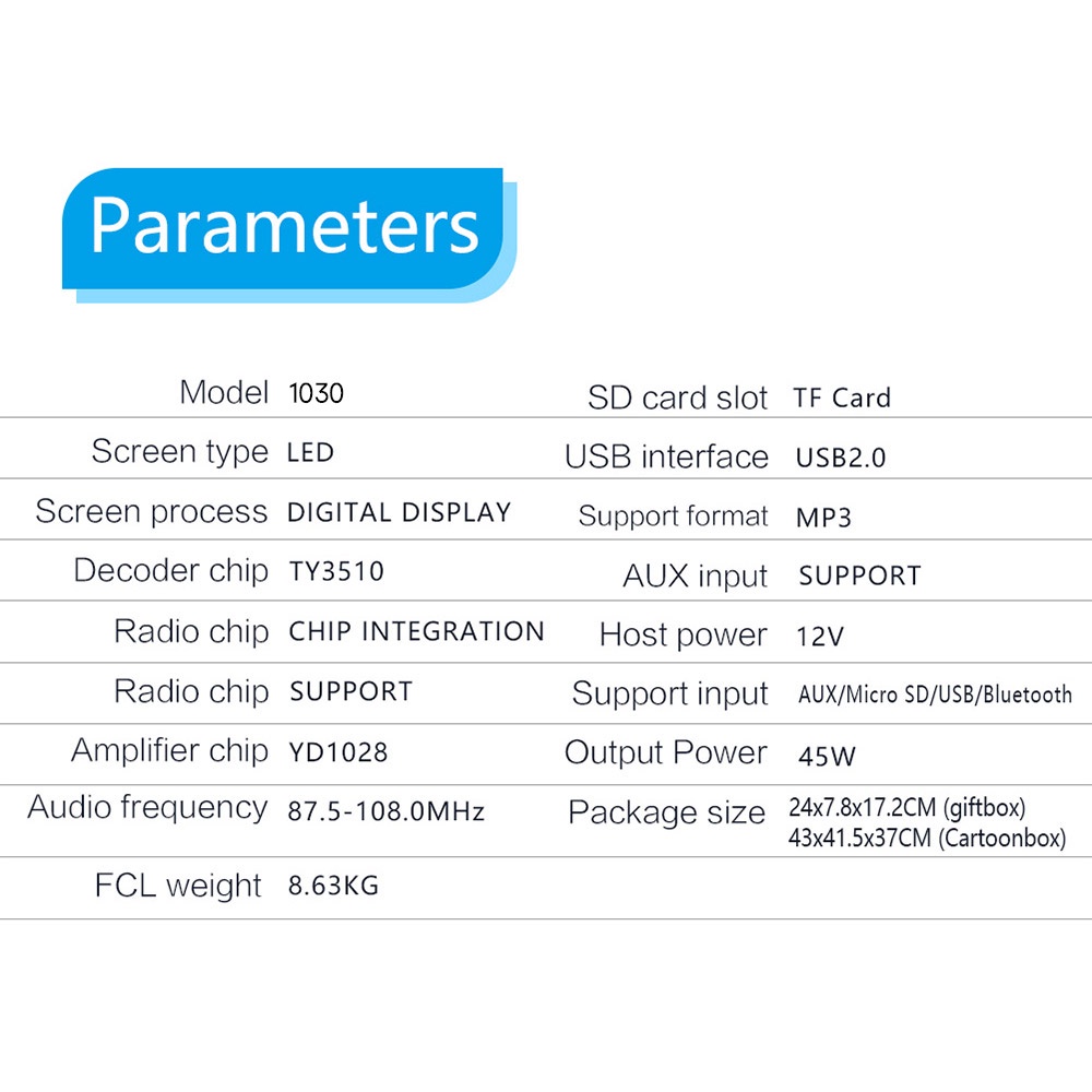 Tape Audio Mobil single din Bluetooth Version Multifungsi Bluetooth USB MP3 FM Radio 1030