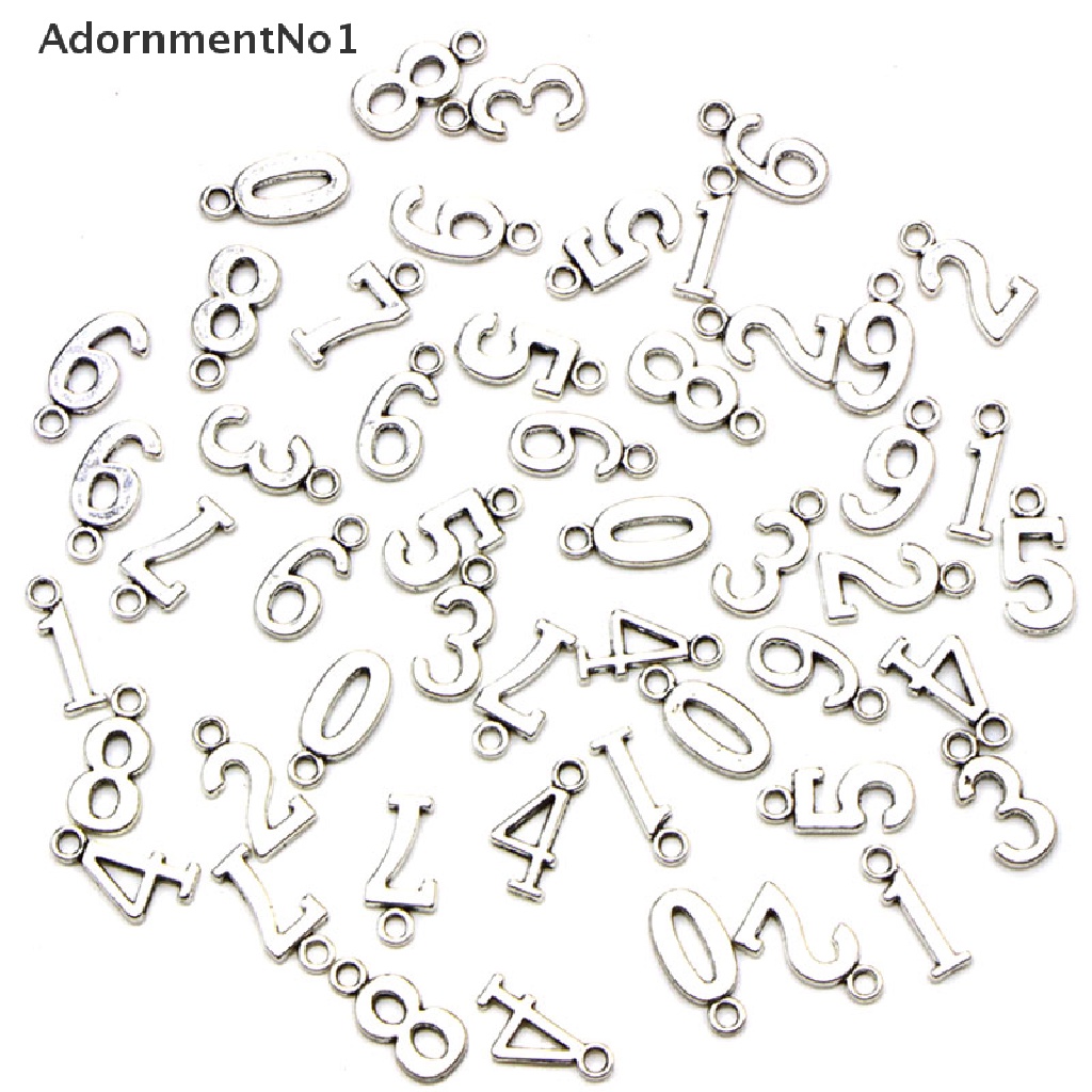 (AdornmentNo1) 10 / 50pcs Liontin Bentuk Angka 0-9 Model Tibet Untuk DIY Perhiasan Charms