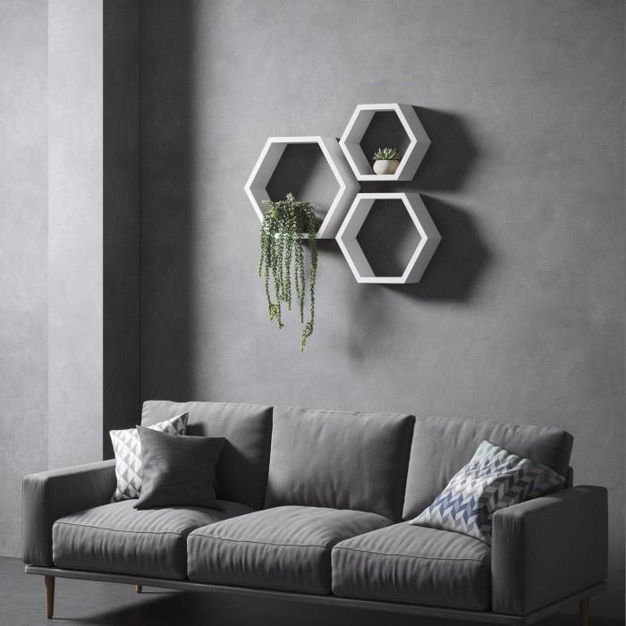 

Rak Kayu Hexagonal Bisa untuk rak buku minimalis modern rak segi enam - Putih