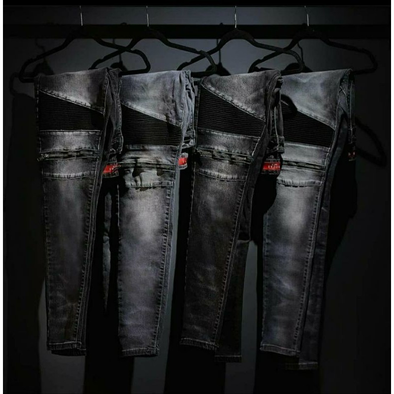 Rucas Season 6 Zipper Black / Grey Biker Jeans