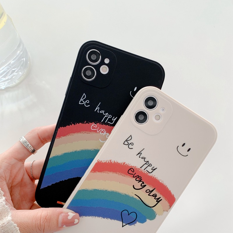 Be Happy Rainbow Soft Case iP iPhone 11 12 13 Pro Max 6 6S 7 8 + Plus SE 2020 X XR XS Max Nice Casing