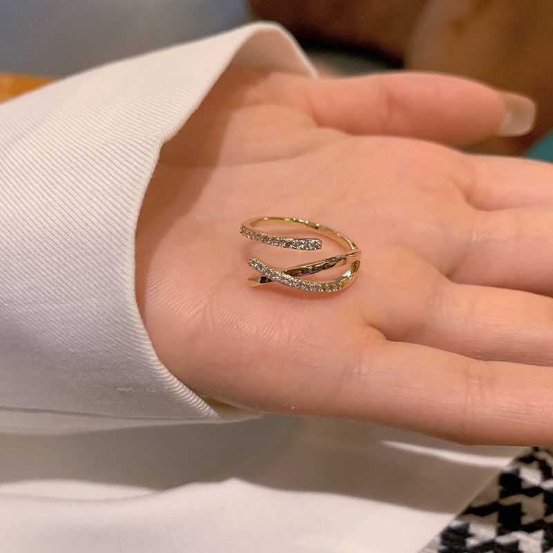 Cincin Jari Telunjuk Model Terbuka Dapat Disesuaikan Bahan Zirkon Gaya Korea