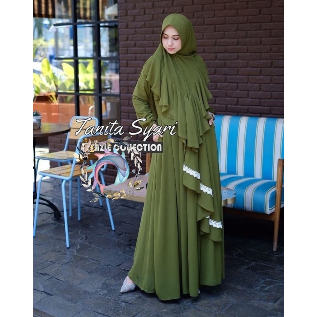 Syari moscrepe premium/ syari thanita/ gamis lebaran terbaru/ gamis renda kekinian Fd