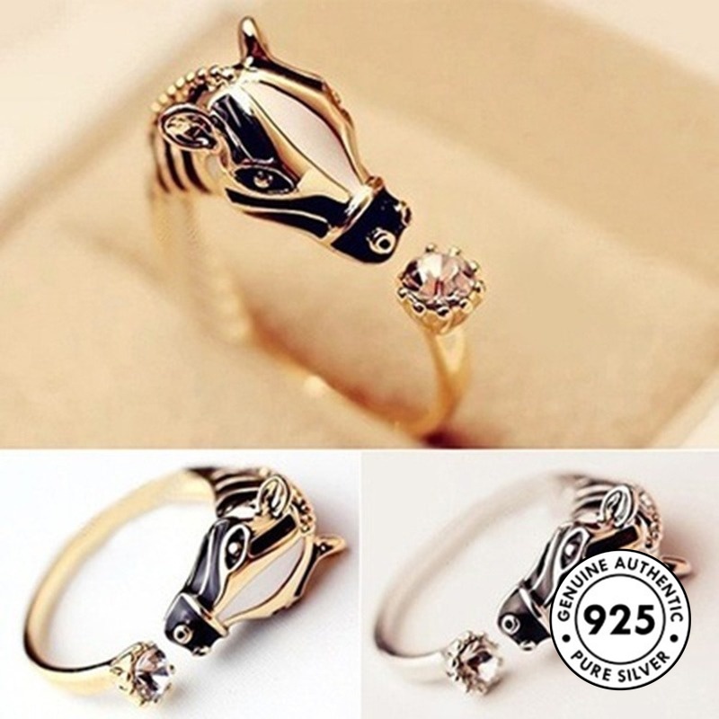 Cincin Silver S925 Lapis Emas Desain Zebra Unik Kreatif Hias Berlian Untuk Wanita