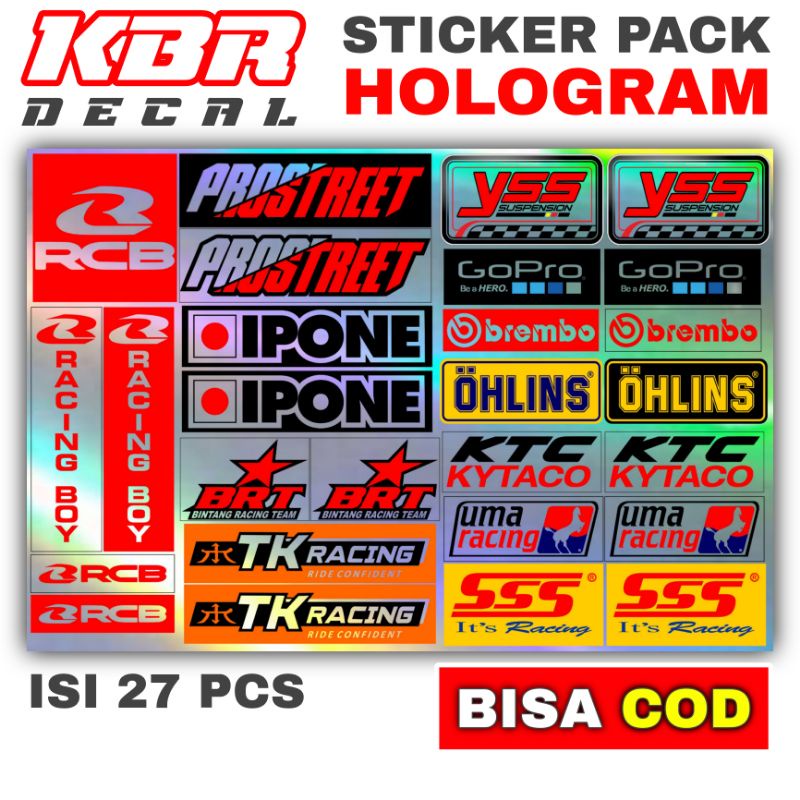 Stiker Racing Pack VOL.2 isi 27 Stiker Sponsor Vinyl Hologram Stiker Helm Stiker Motor Sticker Motor