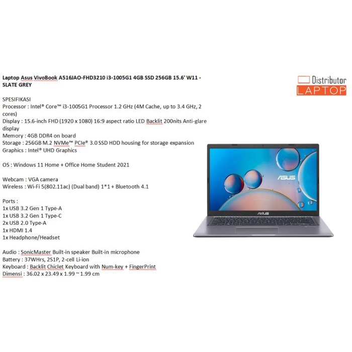 {MahesStore} Laptop Asus Vivobook A416EP FHD351 - i3-1115G4 MX330 4GB 512GB 14 FHD - A516JAO-FHD3210