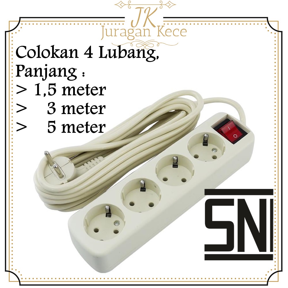 Colokan 4 Lubang Stop Kontak Colokan Cok Listrik SNI Original Panjang Kabel 1,5 Meter / 3 Meter / 5 