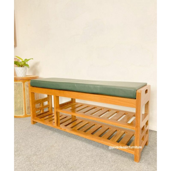 BANGKU DUDUK JOK TEMPAT PENYIMPANAN RAK SEPATU DAN HELM SERBAGUNA WOODEN SHOES BENCH KAYU JATI GRADE A MINIMALIS VINTAGE UNIK FURNITURE PRODUKSI JEPARA-1