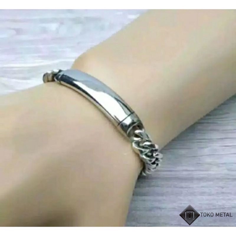 GELANG TANGAN BAJA TITANIUM RANTAI PLAT ANTI KARAT UNTUK PRIA [ TOKO METAL]