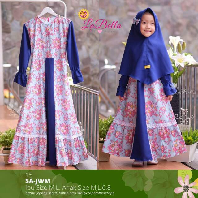 Gamis couple anak ibu labella katun Jepang motif