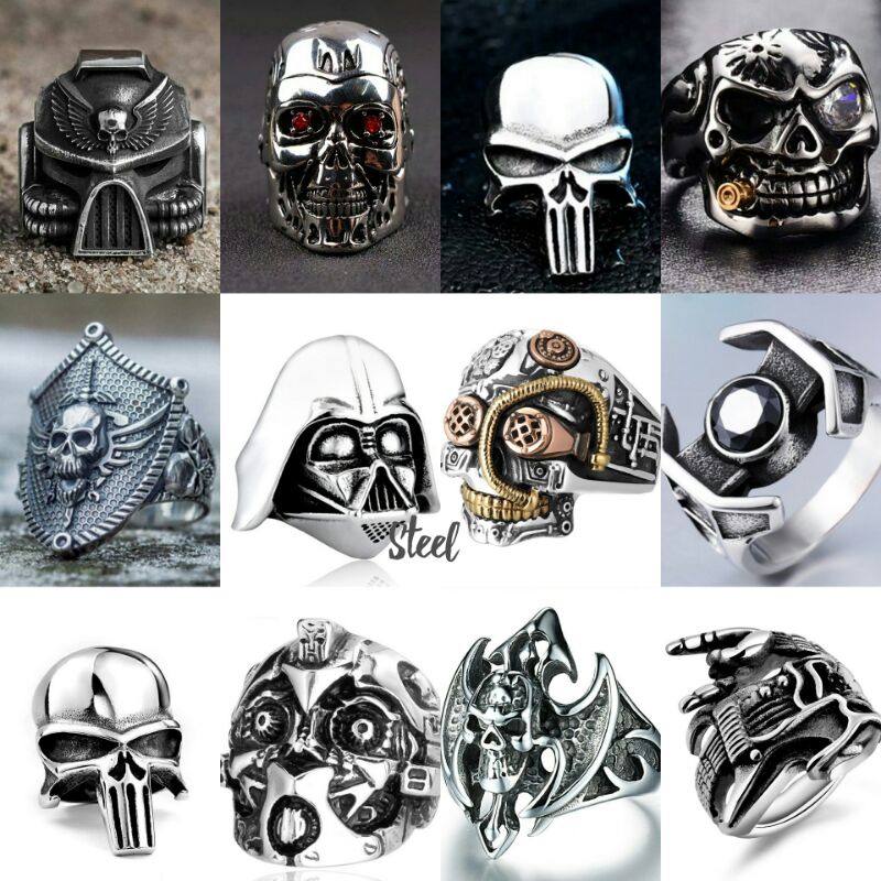 Cincin Pria gaya tengkorak punk style skull ring steel series