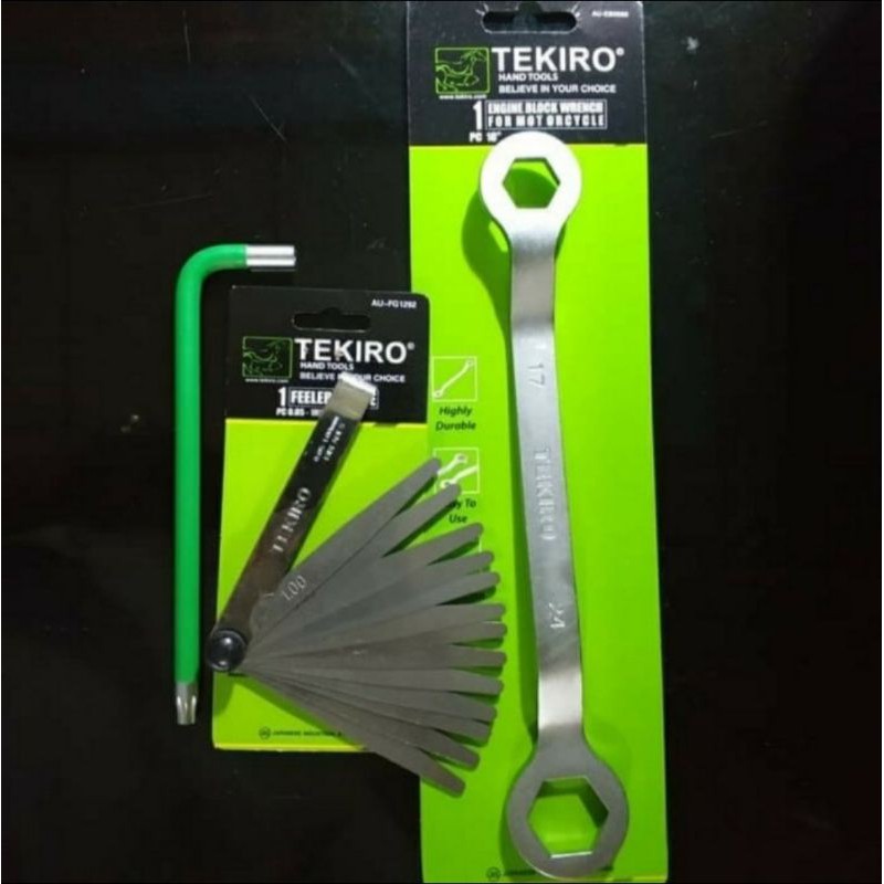 TEKIRO paket stel klep set 3 pcs feeler gauge , kunci L T40 dan kunci 17 x 24 mm