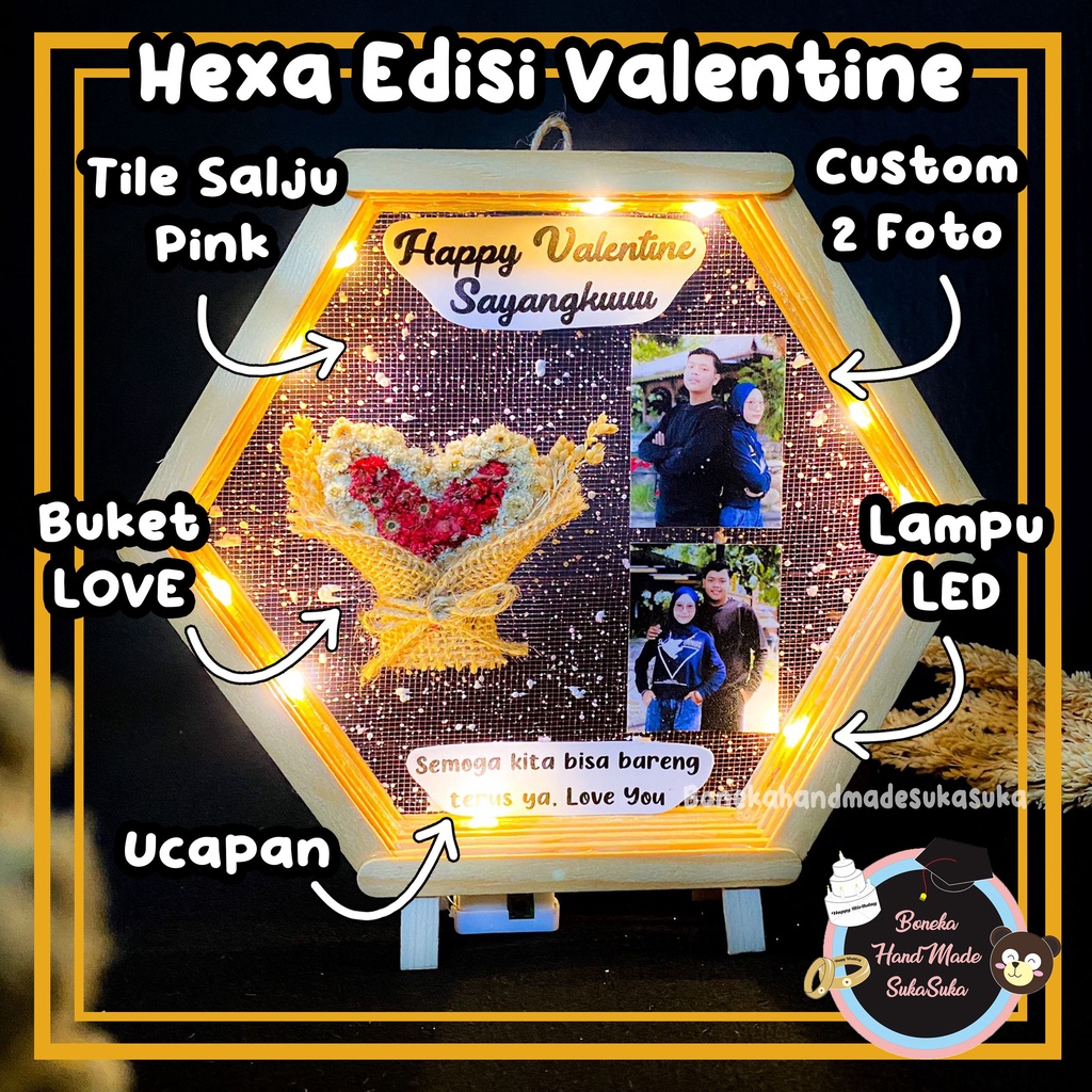 Kado Untuk Pacar Cewek Hadiah Edisi Valentine Kado Unik Frame Hexagon Custom Hexa Custom Foto BONKA