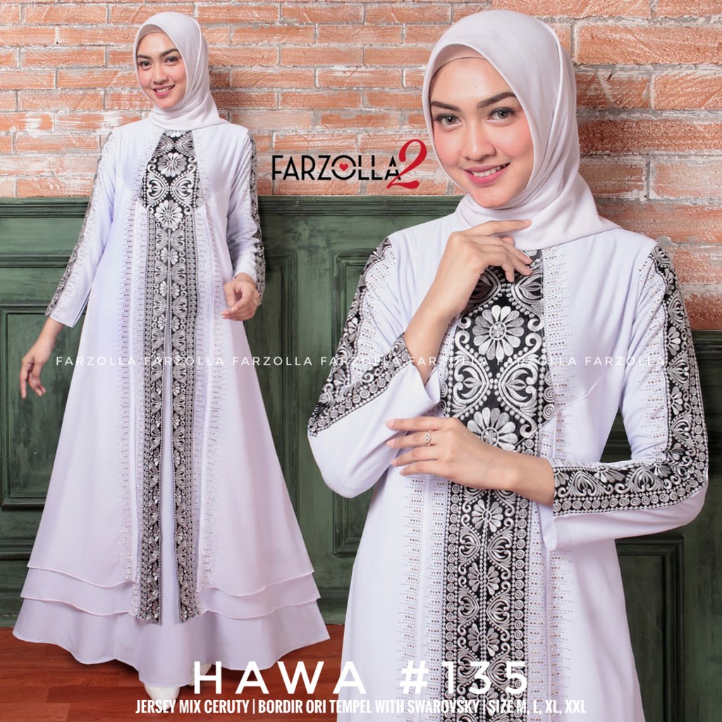 OK - TOP BAJU MUSLIM ABAYA BORDIR MOTIF CANTIK  ABAYA PUTIH TERBARU  ABAYA PUTIH ARAB  HAWA 135
