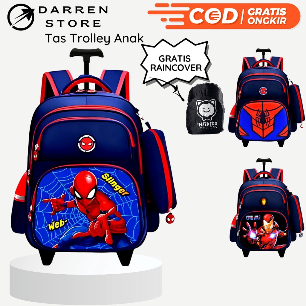 Tas troli Anak Sekolah Laki Laki SD Import 2in1 dstr1919 Ransel Trolley 16 inch FREE kotak pensil