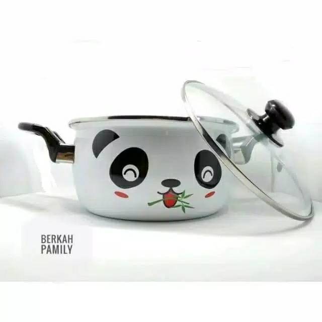 Maspion Panci Enamel Hello Panda 24cm Tutup Kaca